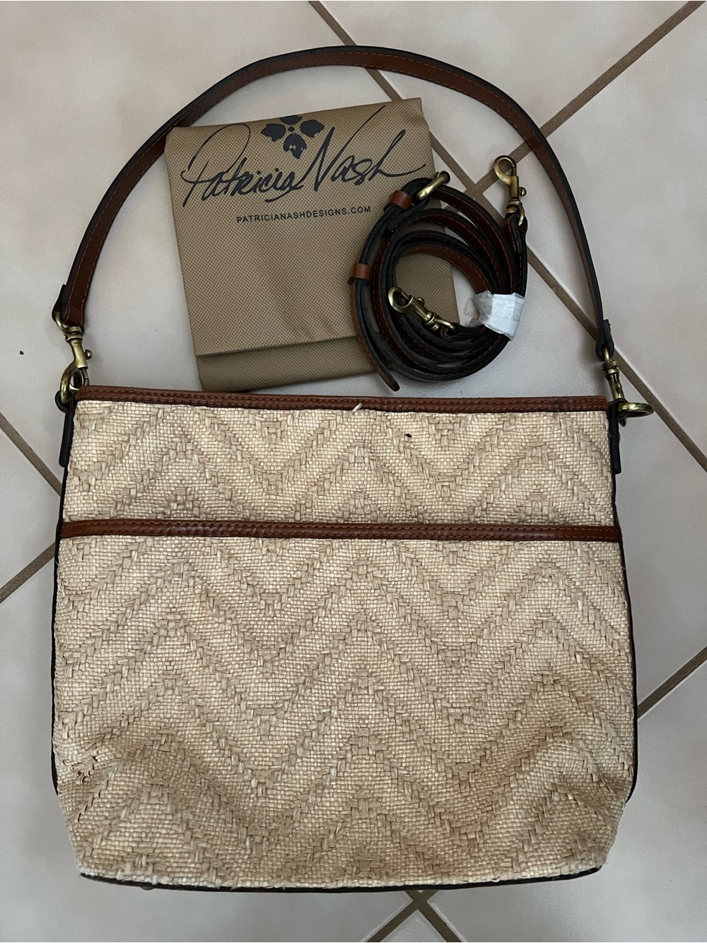 Patricia Nash Leather and Raffia Bucket Bag